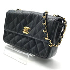 Chanel CC Logo Mini Quilted Lambskin Leather Chain Shoulder Bag Black — view 9