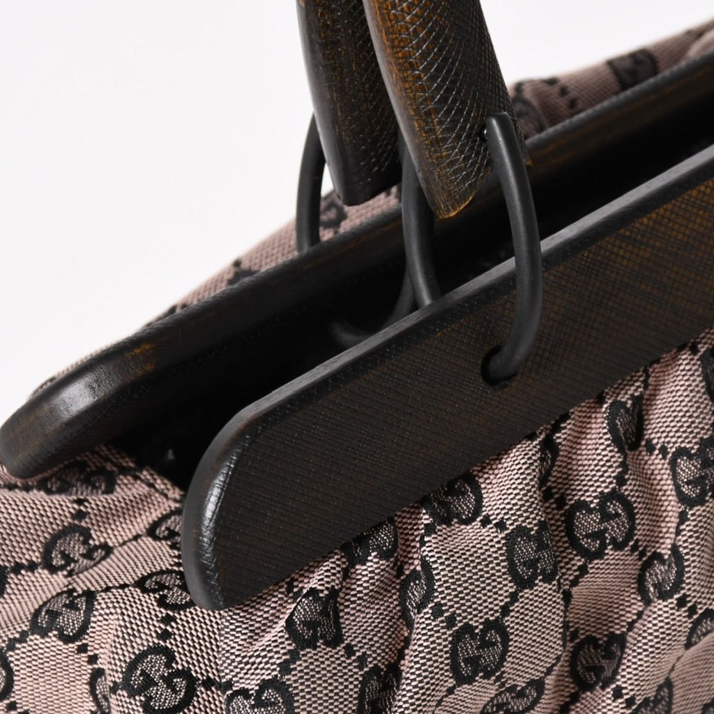 Gucci Handbag Wood Handle GG Canvas Black Pink Brown — view 4