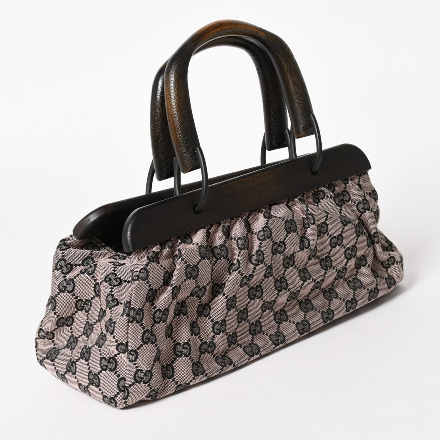 Gucci Handbag Wood Handle GG Canvas Black Pink Brown — view 3