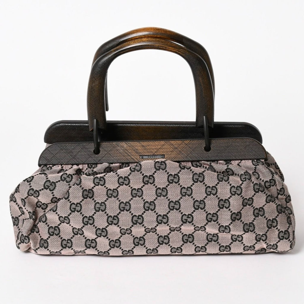 Gucci Handbag Wood Handle GG Canvas Black Pink Brown — view 2