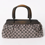 Gucci Handbag Wood Handle GG Canvas Black Pink Brown