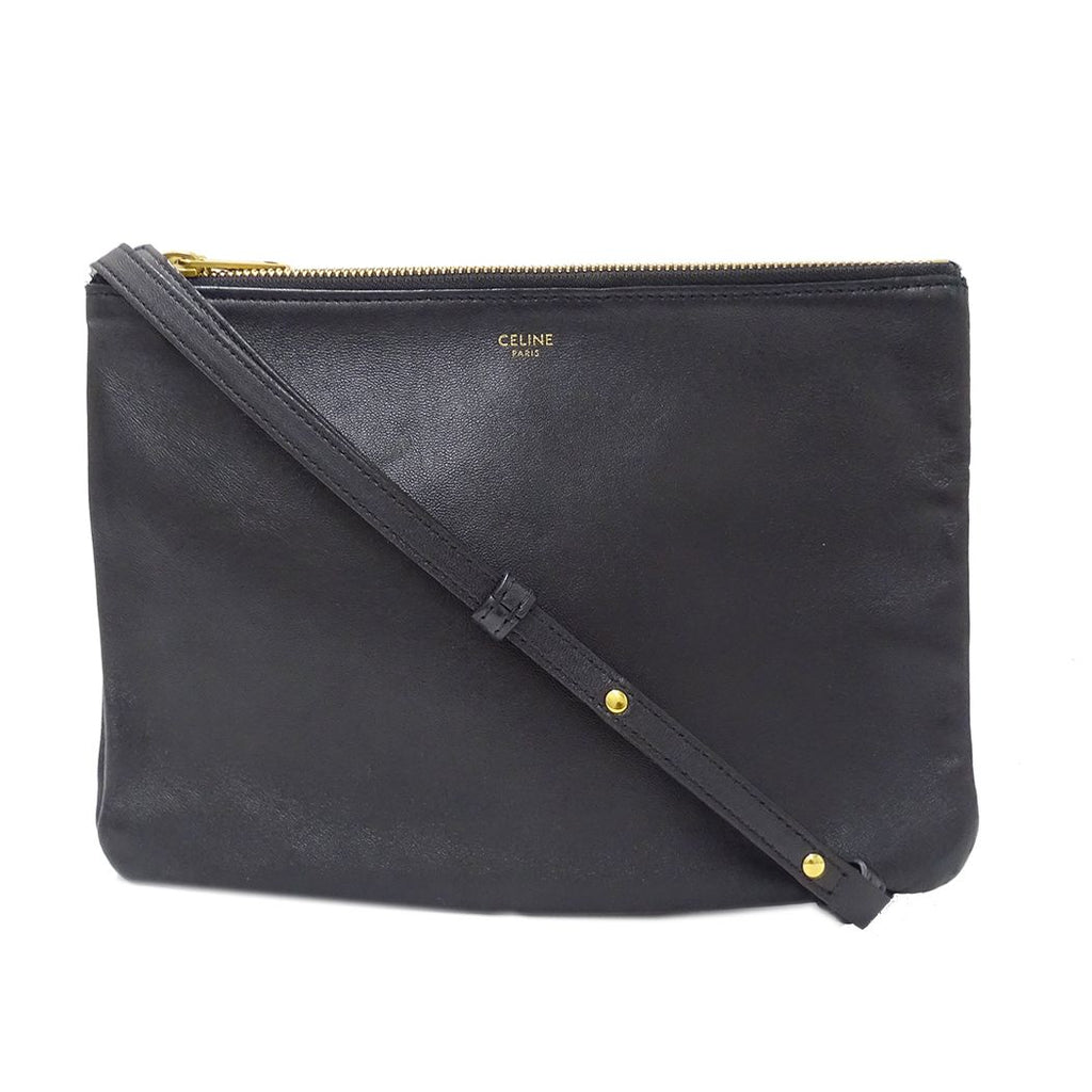 Celine Shoulder Bag Trio Large Leather Black Going Out Adults Simple