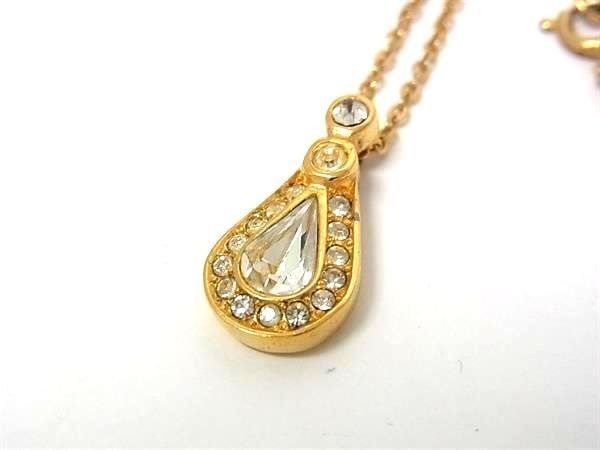 Dior Necklace Drop Motif Gold Metal Rhinestone Vintage — view 2