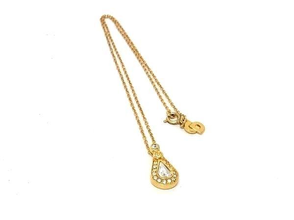 Dior Necklace Drop Motif Gold Metal Rhinestone Vintage