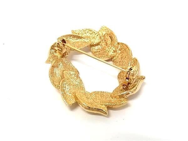 Dior Brooch Leaf Wreath Gold Metal Rhinestone Vintage — view 2