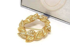 Dior Brooch Leaf Wreath Gold Metal Rhinestone Vintage