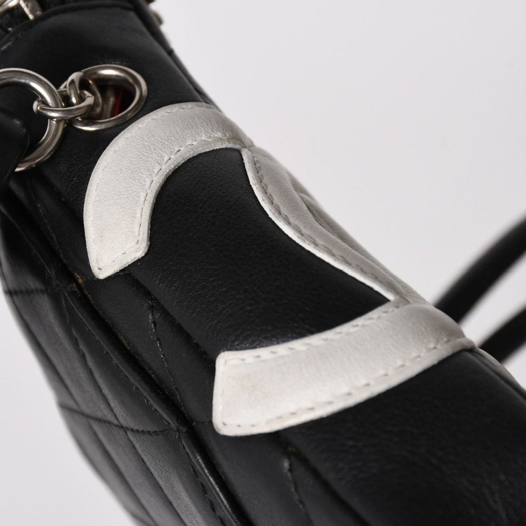 Chanel Mini Cambon Shoulder Bag Medium Pochette Black White Lambskin — view 6