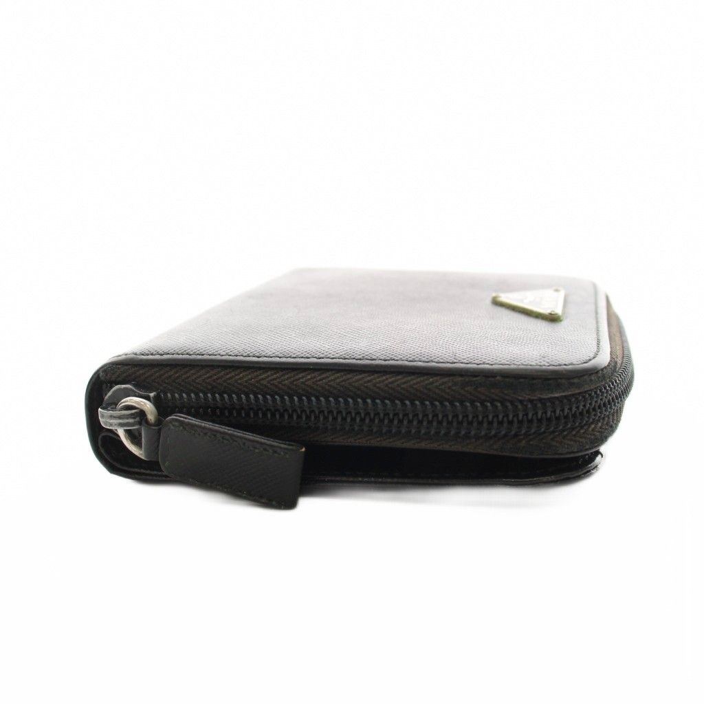 Prada Triangular Plate Bifold Wallet Zip Around Leather Black YM — view 4