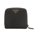 Prada Triangular Plate Bifold Wallet Zip Around Leather Black YM