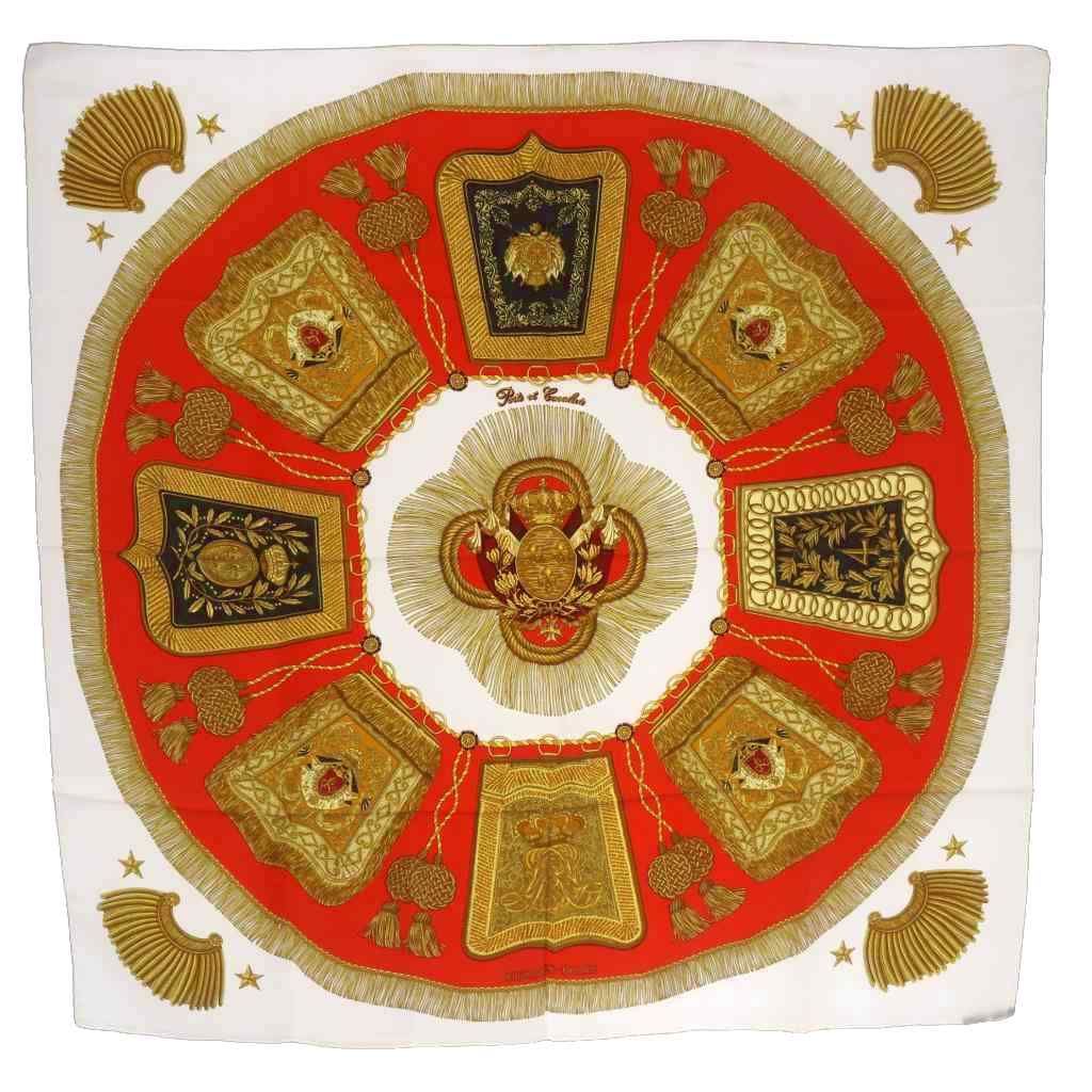 Hermes Scarf Carre 90 Poste Et Cavalerie Silk Red White