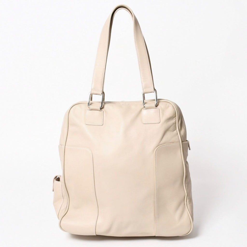 Loewe Anagram Tote Bag Side Pocket Leather Ivory Silver — view 2