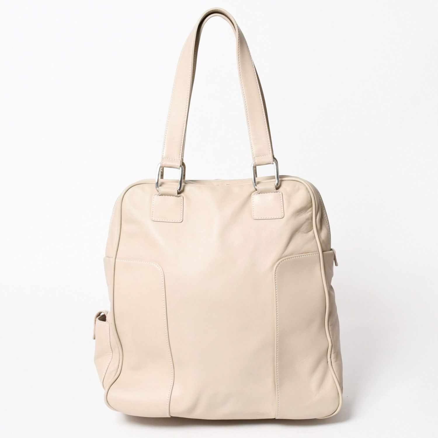 Loewe Anagram Tote Bag Side Pocket Leather Ivory Silver — view 2
