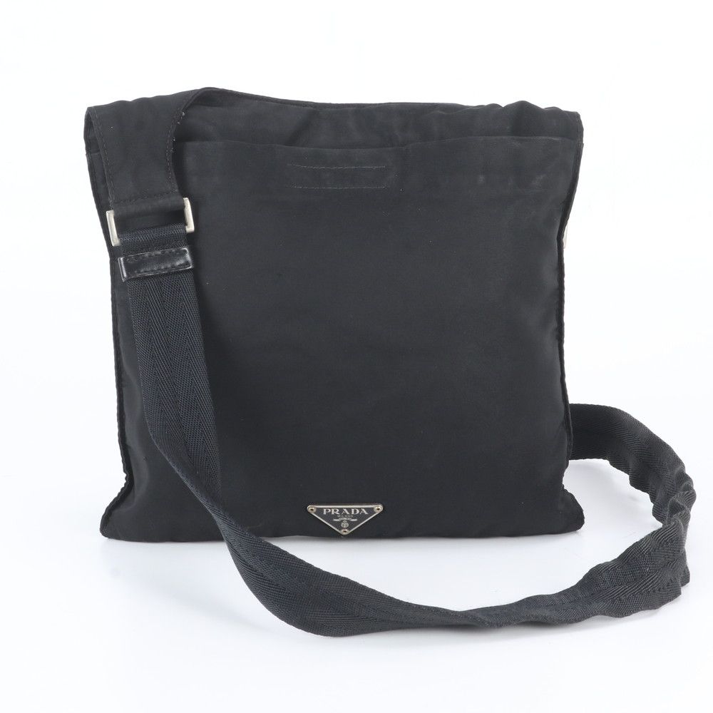 Prada White Tessuto Nylon Triangle Logo Leather Shoulder Bag Crossbody Messenger