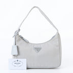 Prada White Tag Tessuto Nylon Triangle Logo Leather Shoulder Bag