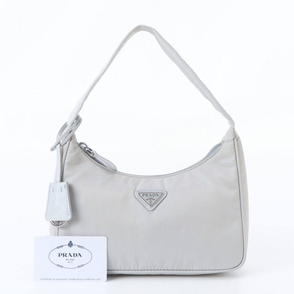 Prada White Tag Tessuto Nylon Triangle Logo Leather Shoulder Bag