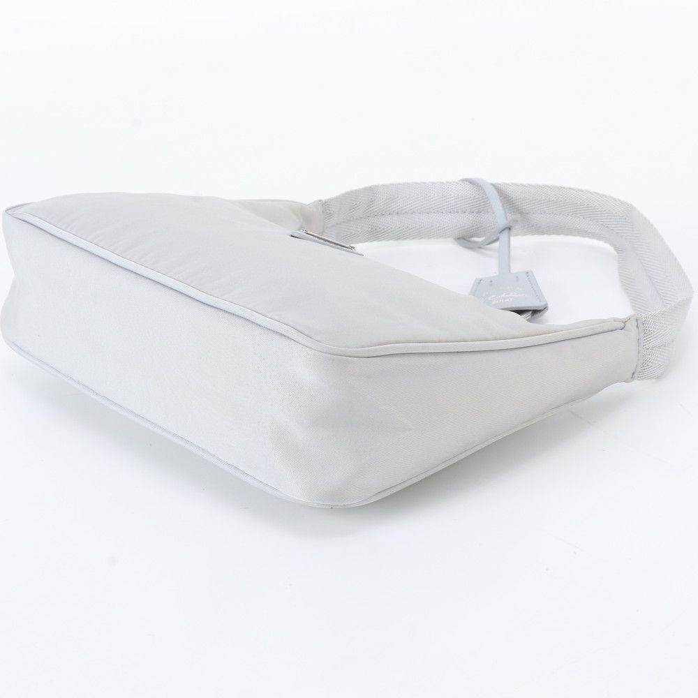 Prada White Tag Tessuto Nylon Triangle Logo Leather Shoulder Bag — view 4