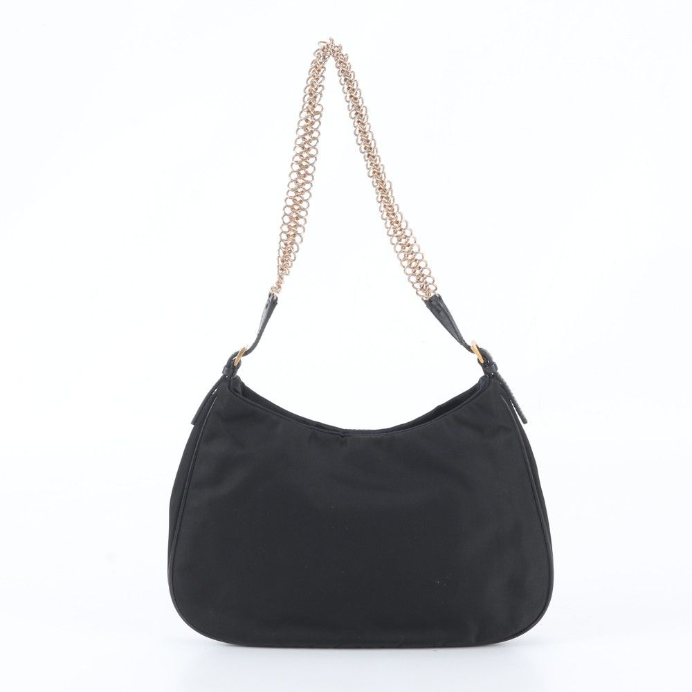 Prada White Tessuto Nylon Triangle Logo Leather Shoulder Bag — view 3