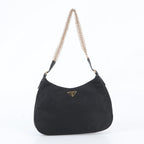 Prada White Tessuto Nylon Triangle Logo Leather Shoulder Bag