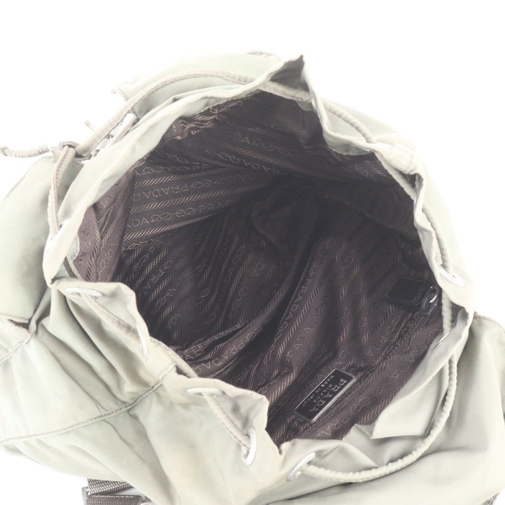 Prada White Tessuto Nylon Triangle Logo Leather Backpack — view 7