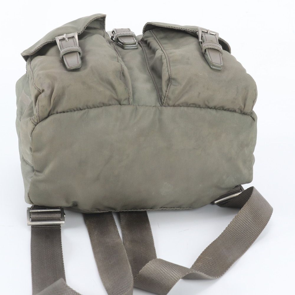 Prada White Tessuto Nylon Triangle Logo Leather Backpack — view 6