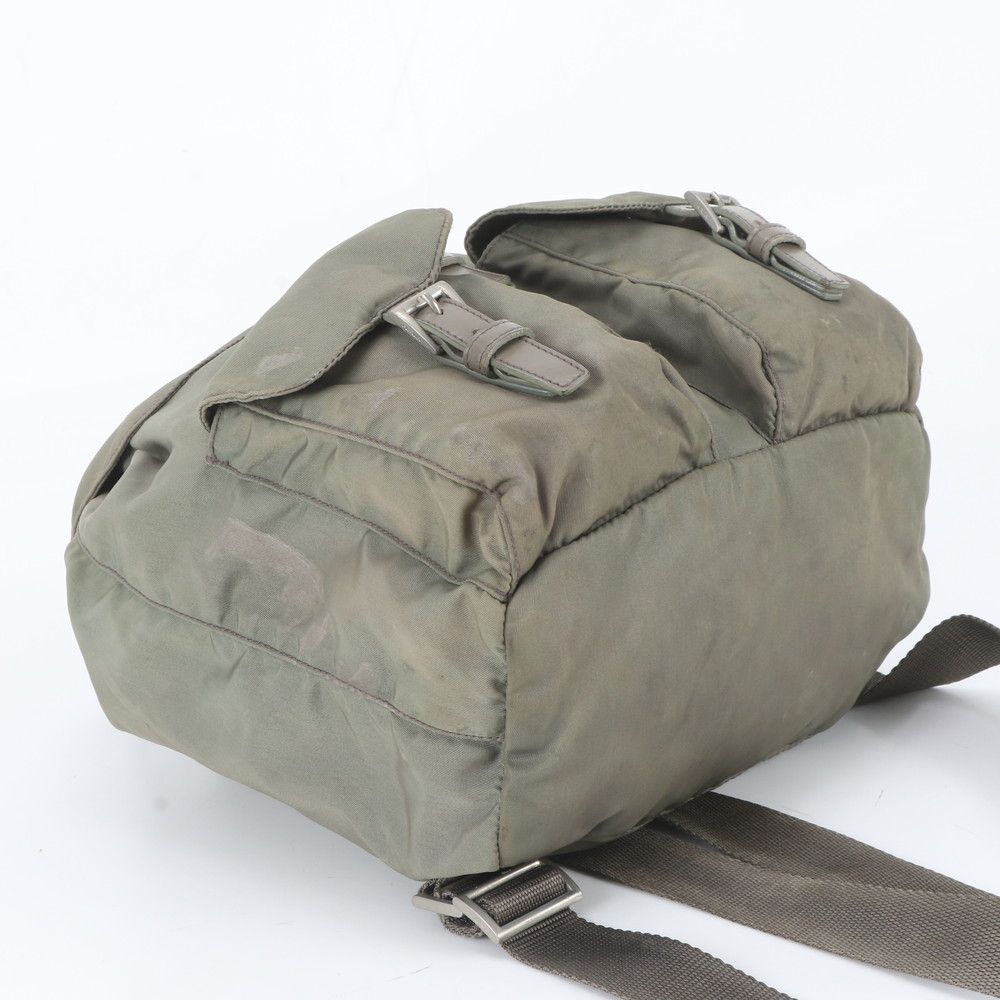 Prada White Tessuto Nylon Triangle Logo Leather Backpack — view 5