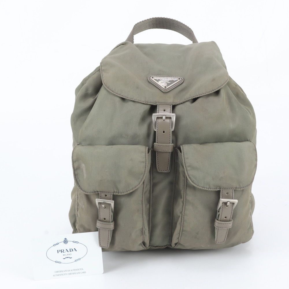 Prada White Tessuto Nylon Triangle Logo Leather Backpack