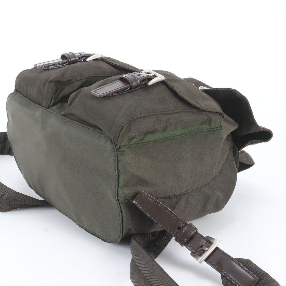 Prada White Tessuto Nylon Triangle Logo Leather Backpack — view 4