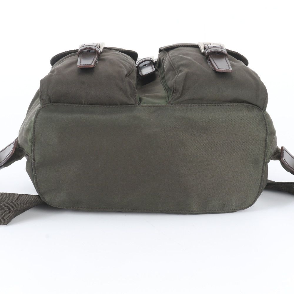 Prada White Tessuto Nylon Triangle Logo Leather Backpack — view 6