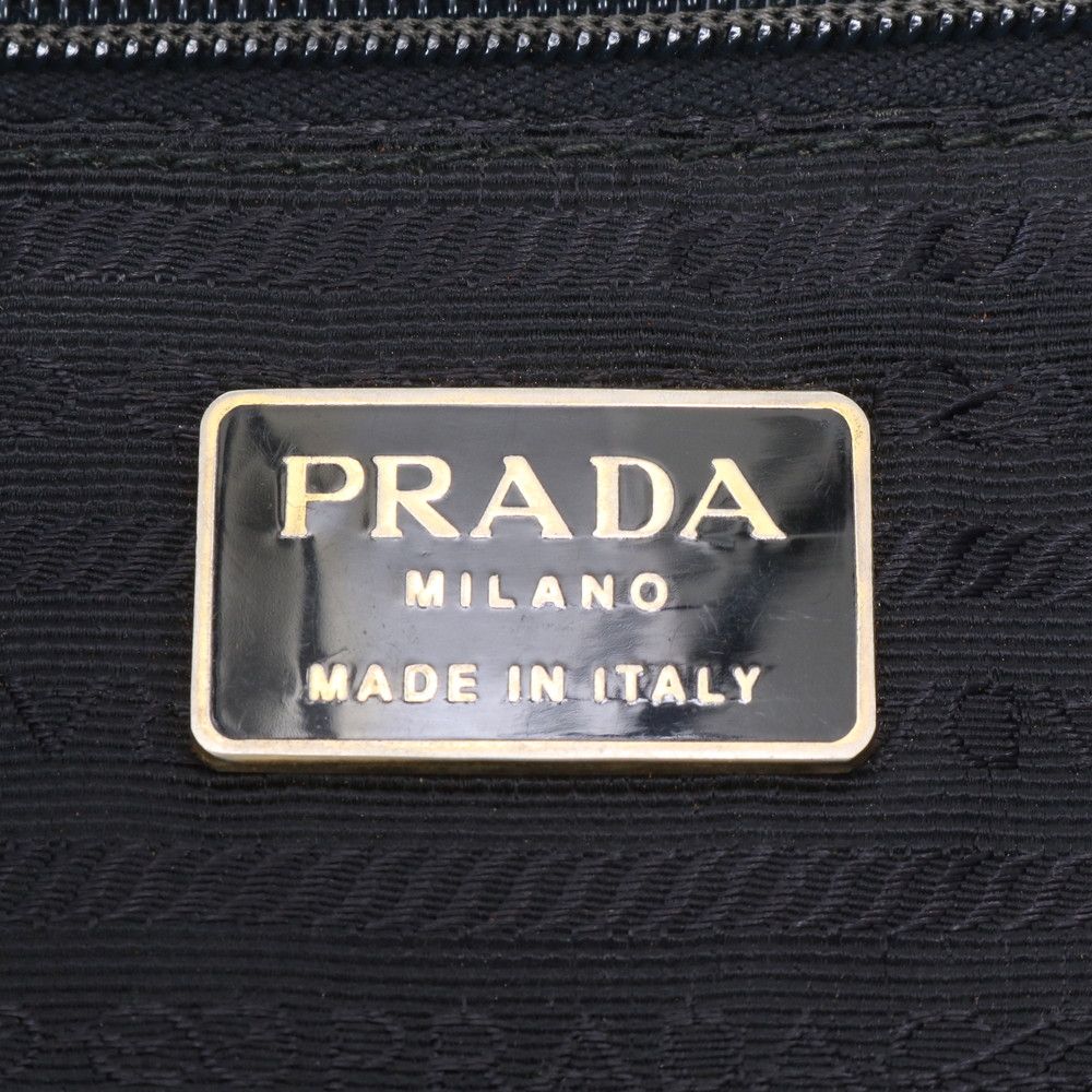 Prada White Tessuto Nylon Triangle Logo Croco Embossed Leather Tote Shoulder — view 8