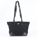 Prada White Tessuto Nylon Triangle Logo Croco Embossed Leather Tote Shoulder