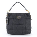 Prada White Tessuto Nylon Triangle Logo Quilted Leather Shoulder Bag