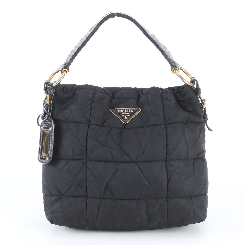 Prada White Tessuto Nylon Triangle Logo Quilted Leather Shoulder Bag