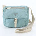 Prada White Tessuto Nylon Triangle Logo Leather Shoulder Bag Crossbody