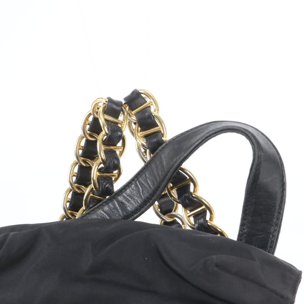 Prada White Tessuto Nylon Triangle Logo Chain Shoulder Leather Backpack — view 2