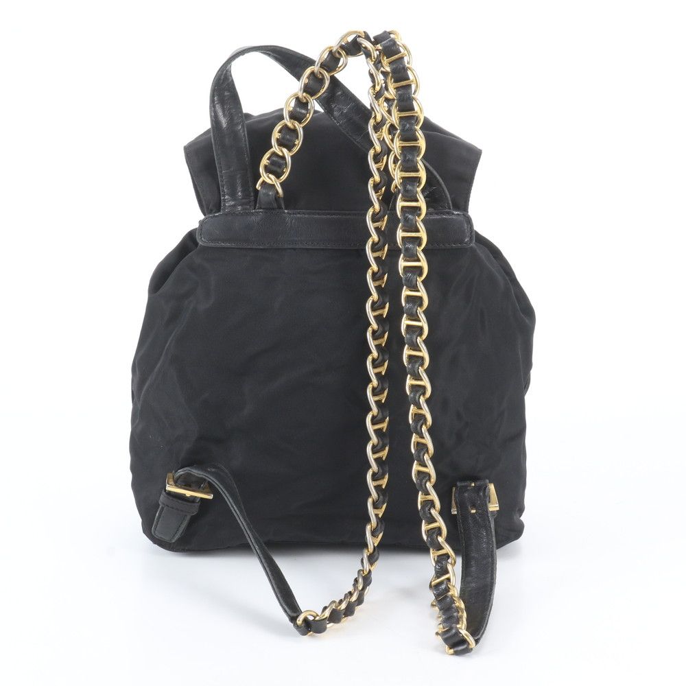 Prada White Tessuto Nylon Triangle Logo Chain Shoulder Leather Backpack — view 3