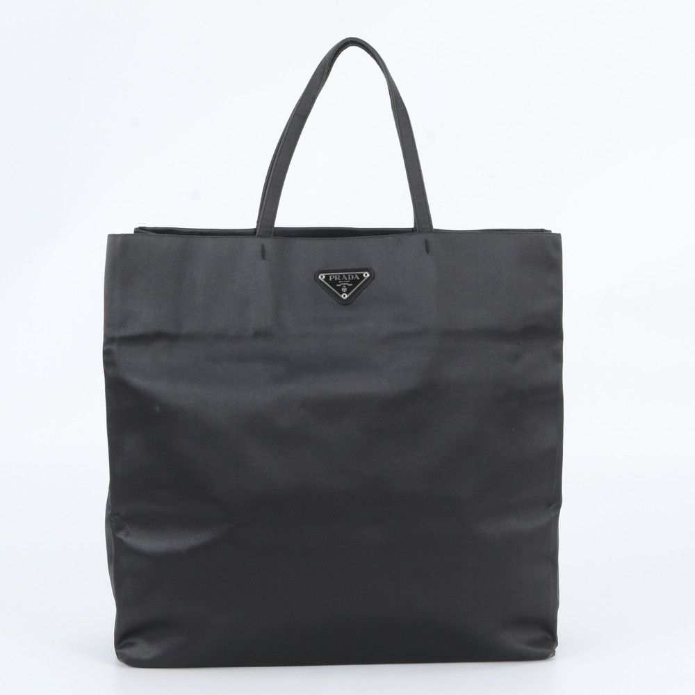 Prada White Tessuto Nylon Triangle Logo Leather Tote Shoulder Business