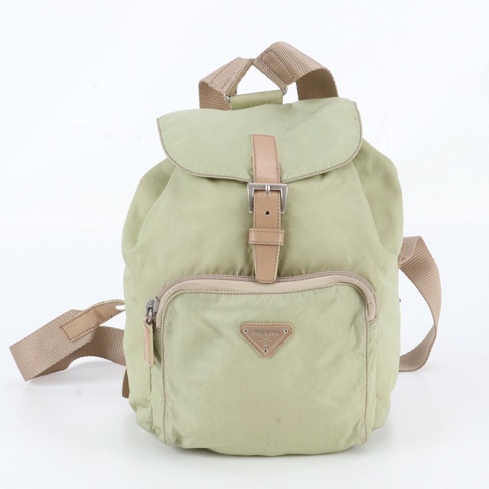 Prada White Tessuto Nylon Triangle Logo Leather Backpack Shoulder Bag