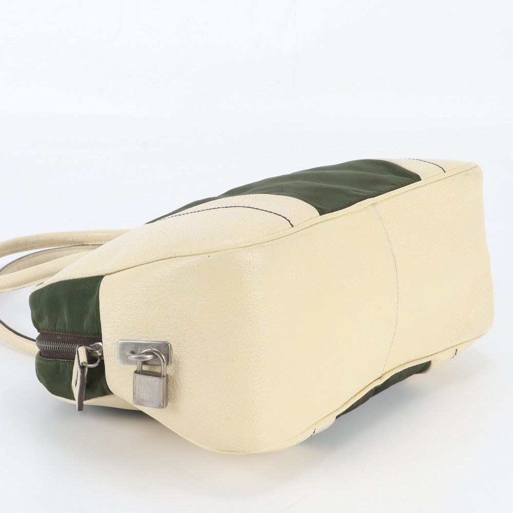 Prada White Tessuto Nylon Triangle Logo Leather Handbag Mini Boston Tote — view 5