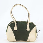 Prada White Tessuto Nylon Triangle Logo Leather Handbag Mini Boston Tote — view 3