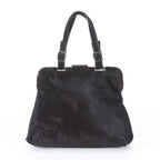 Prada White Calf Hair Leather Handbag Tote Black