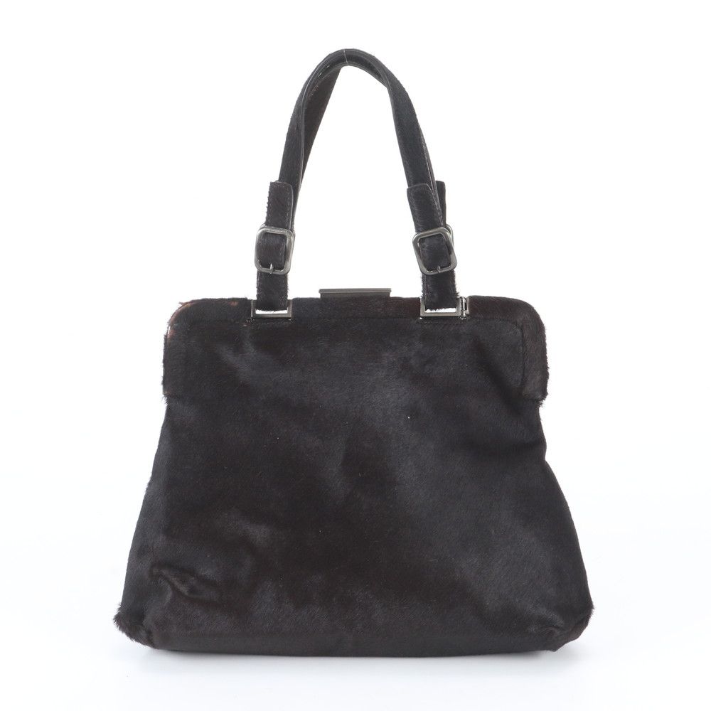 Prada White Calf Hair Leather Handbag Tote Black