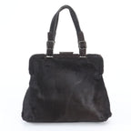 Prada White Calf Hair Leather Handbag Tote Black — view 3