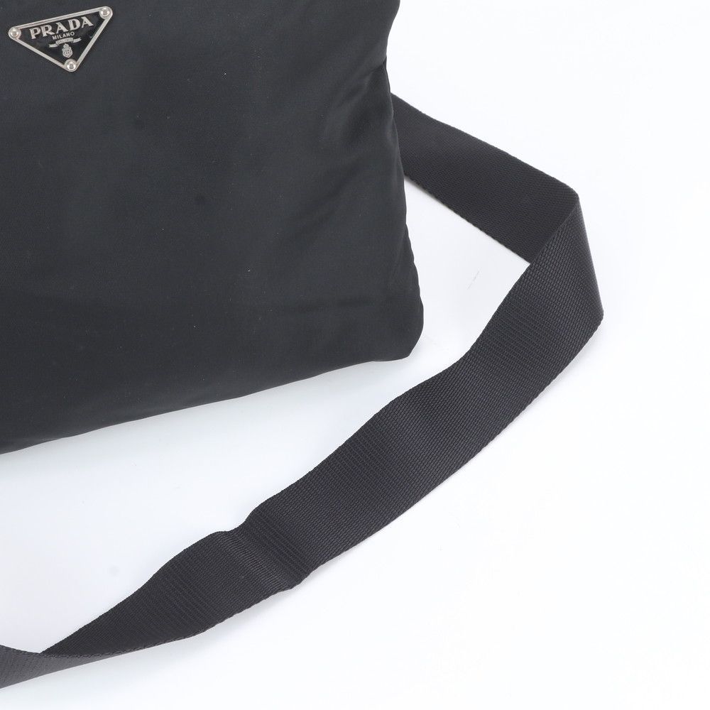 Prada White Tessuto Nylon Triangle Logo Leather Shoulder Bag Crossbody Black — view 2