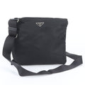 Prada White Tessuto Nylon Triangle Logo Leather Shoulder Bag Crossbody Black