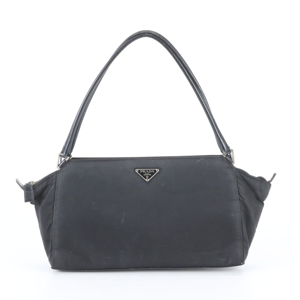 Prada White Tessuto Nylon Triangle Logo Leather Tote Shoulder Hand