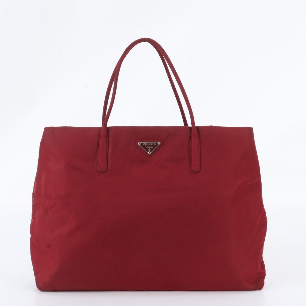 Prada White Tessuto Nylon Triangle Logo Tote Shoulder