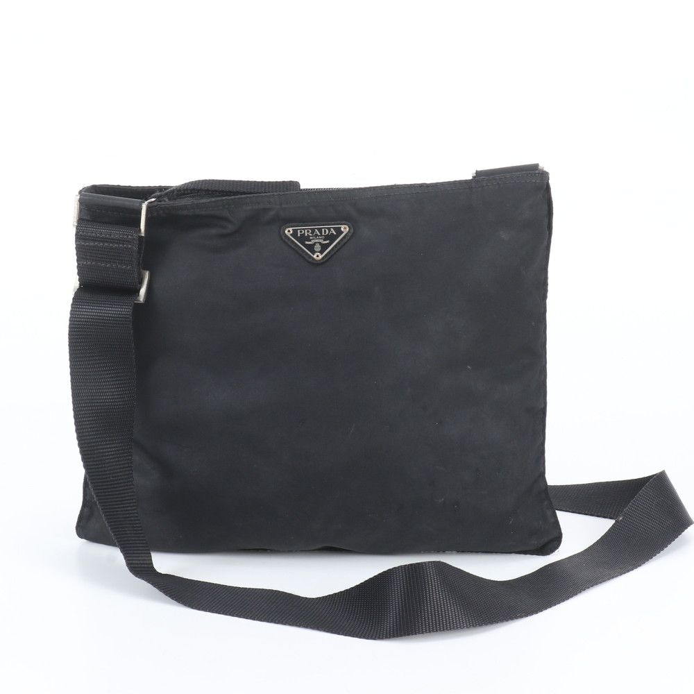 Prada White Tessuto Nylon Triangle Logo Leather Shoulder Bag Crossbody Messenger