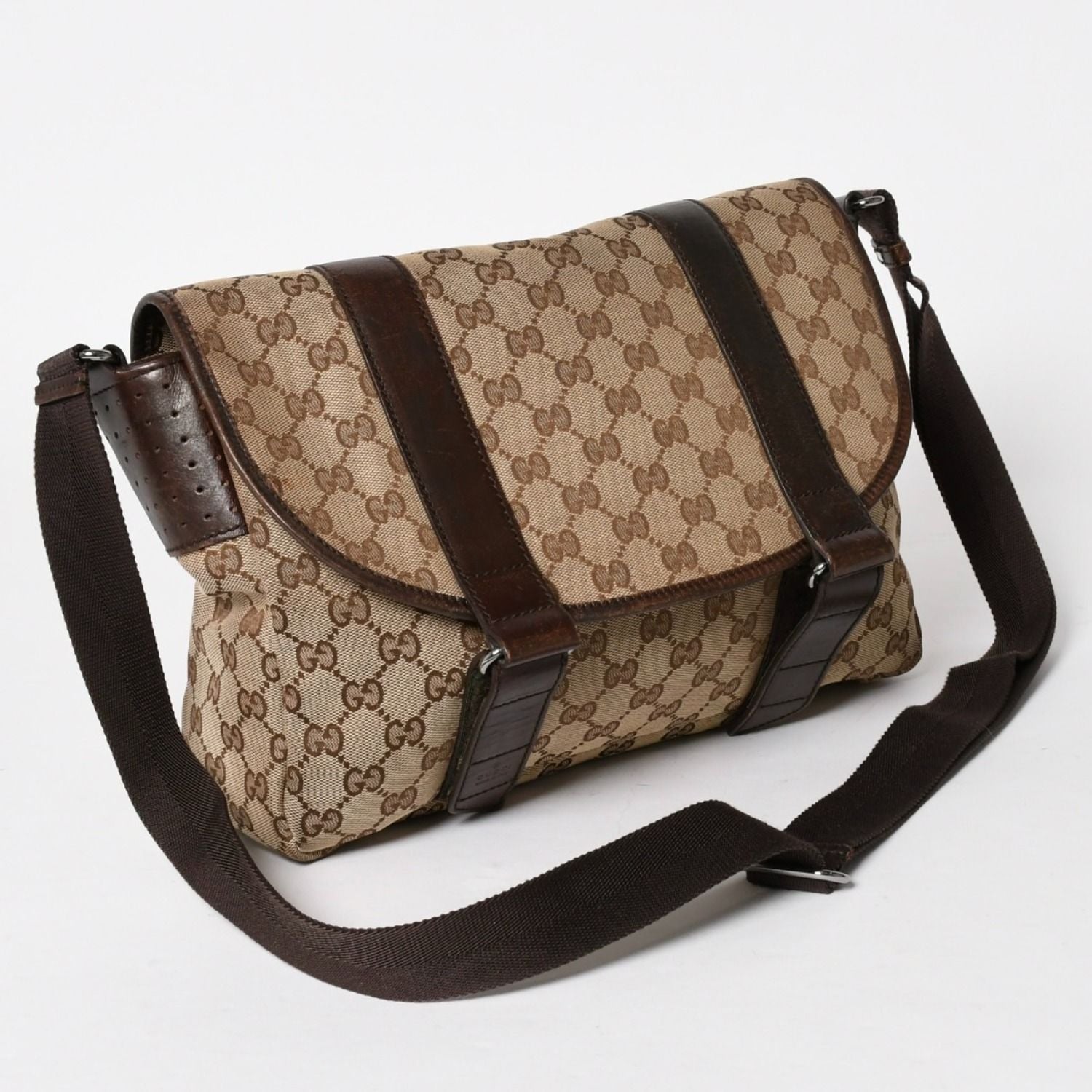 Gucci Messenger Shoulder Bag GG Canvas Brown Silver — view 3