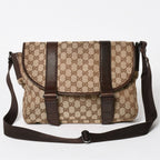 Gucci Messenger Shoulder Bag GG Canvas Brown Silver