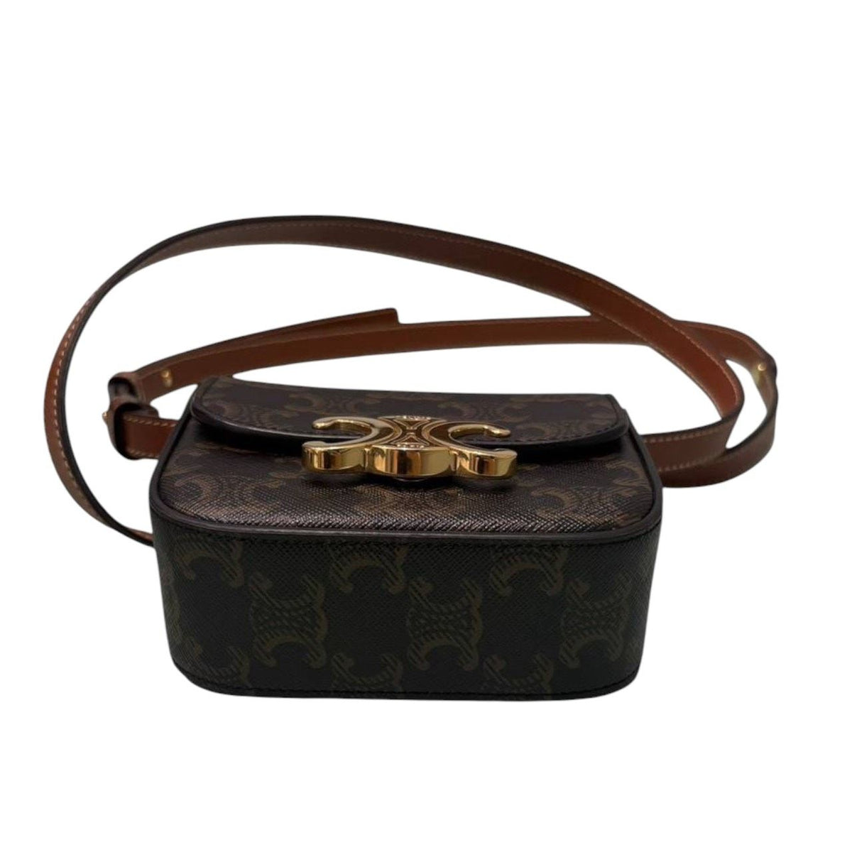 Celine Triomphe Brown Gold Leather Shoulder Bag — view 5
